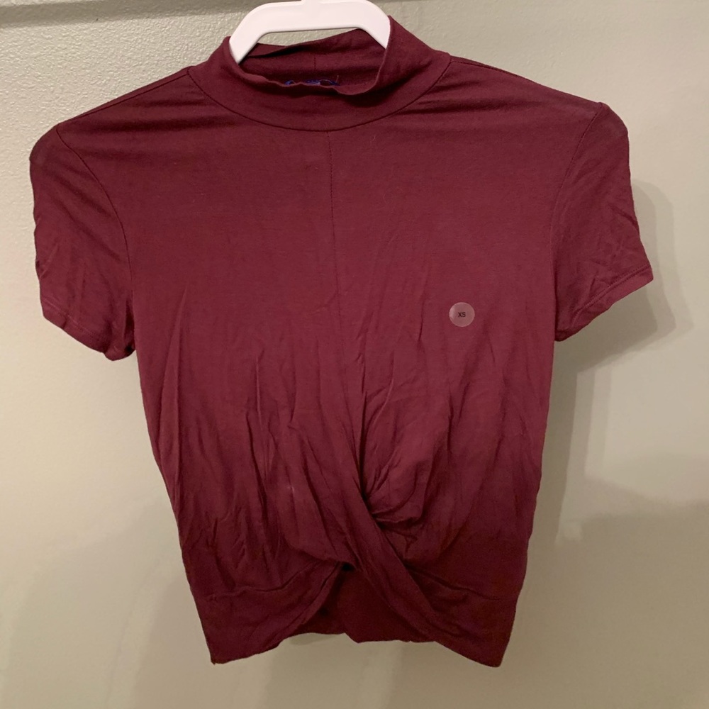 Maroon Mock Neck Turtleneck Crop Top